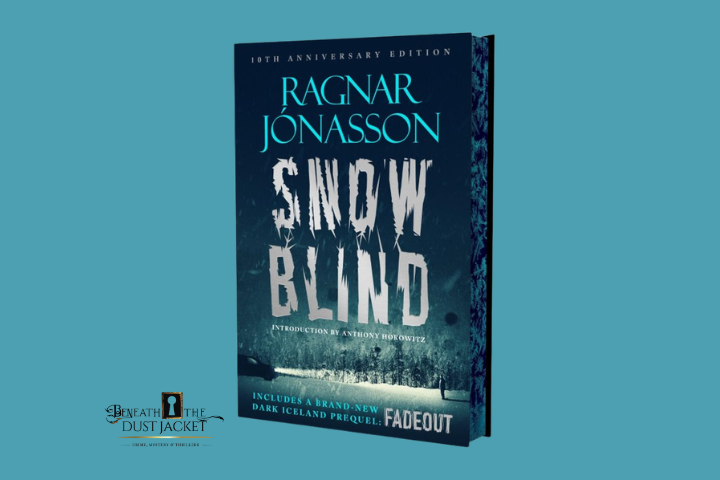 Book cover of 'Snow Blind' by Ragnar Jonasson on a teal background